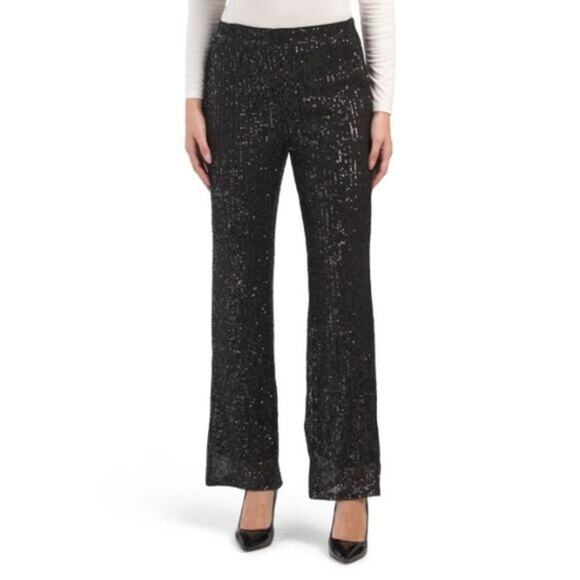 Cable & Gauge Black Sequin Stretchy Pull On Pant Medium Holiday Straight Leg - Picture 1 of 6